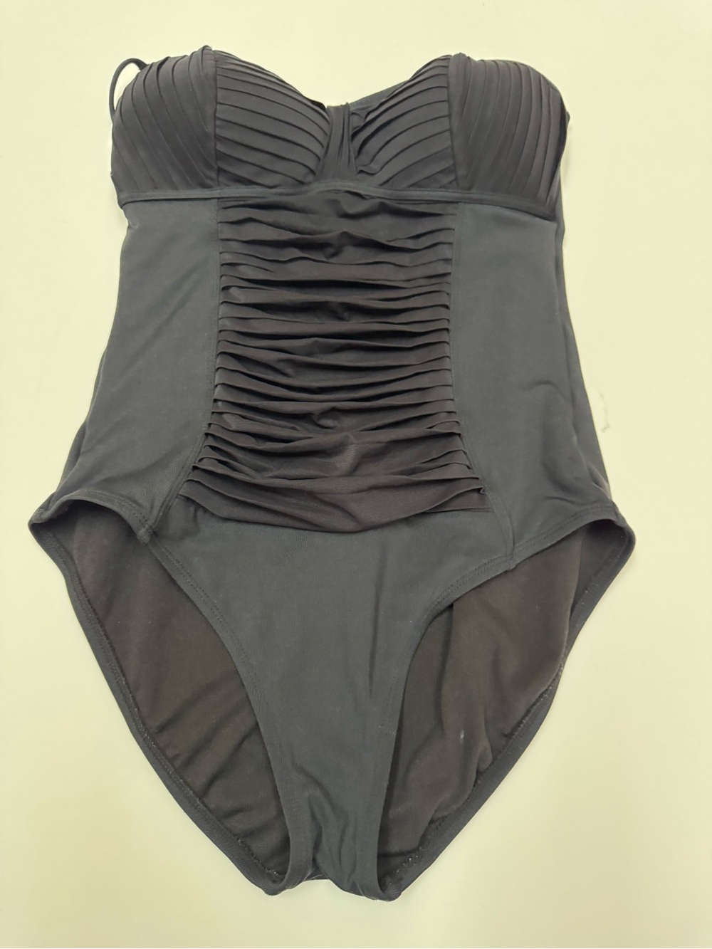 Classic Black Ruched One-Piece Swimsuit Sz M vintage style